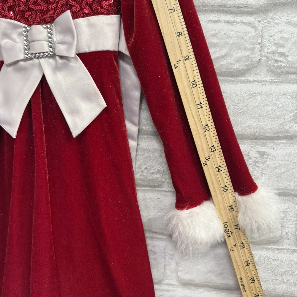 Bonnie Jean Girls Size 7 Christmas Dress Santa Claus Red Sequin White Fur Trim
